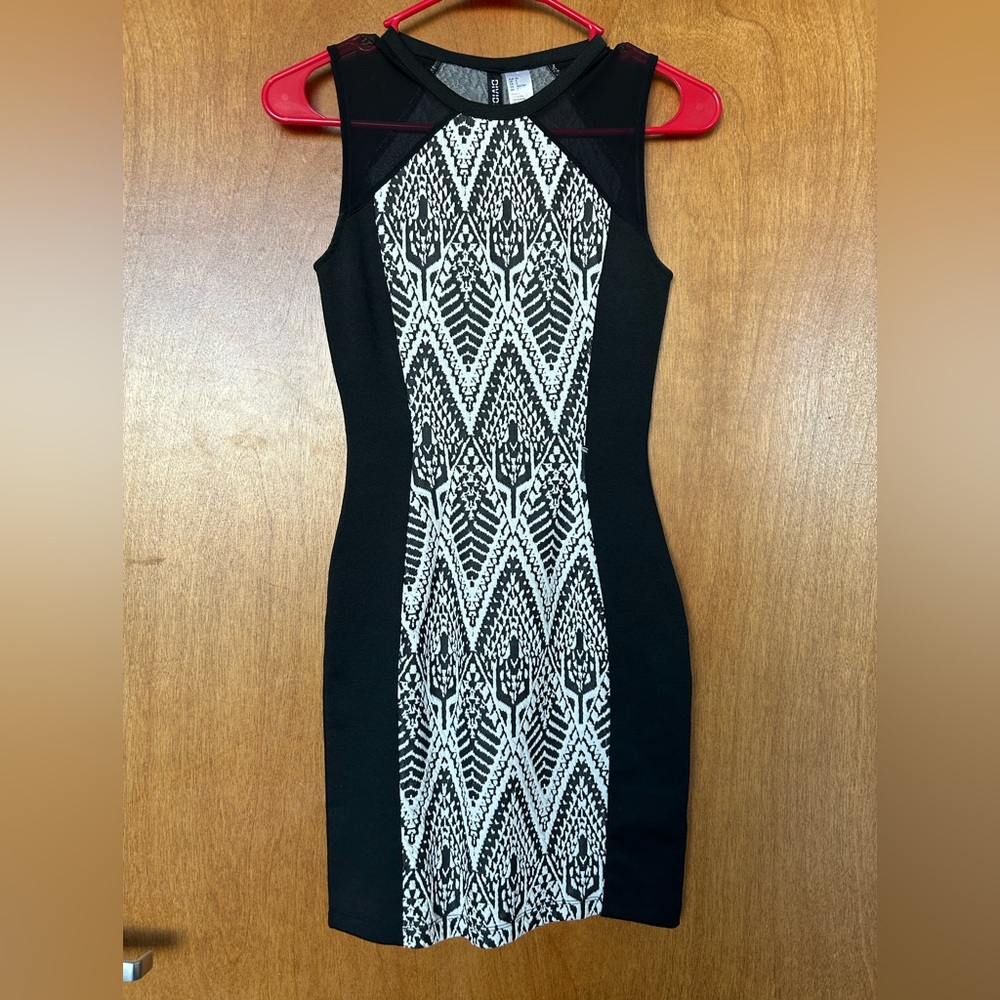 Divided Black Dress with White Geometric Center Panel